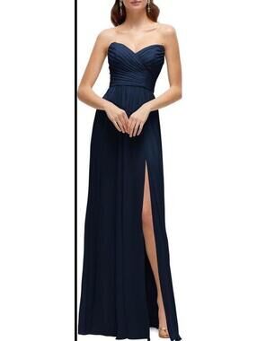 New After Six Pleat Detail Strapless Chiffon A-Line Gown In Midnight Size 6 $249